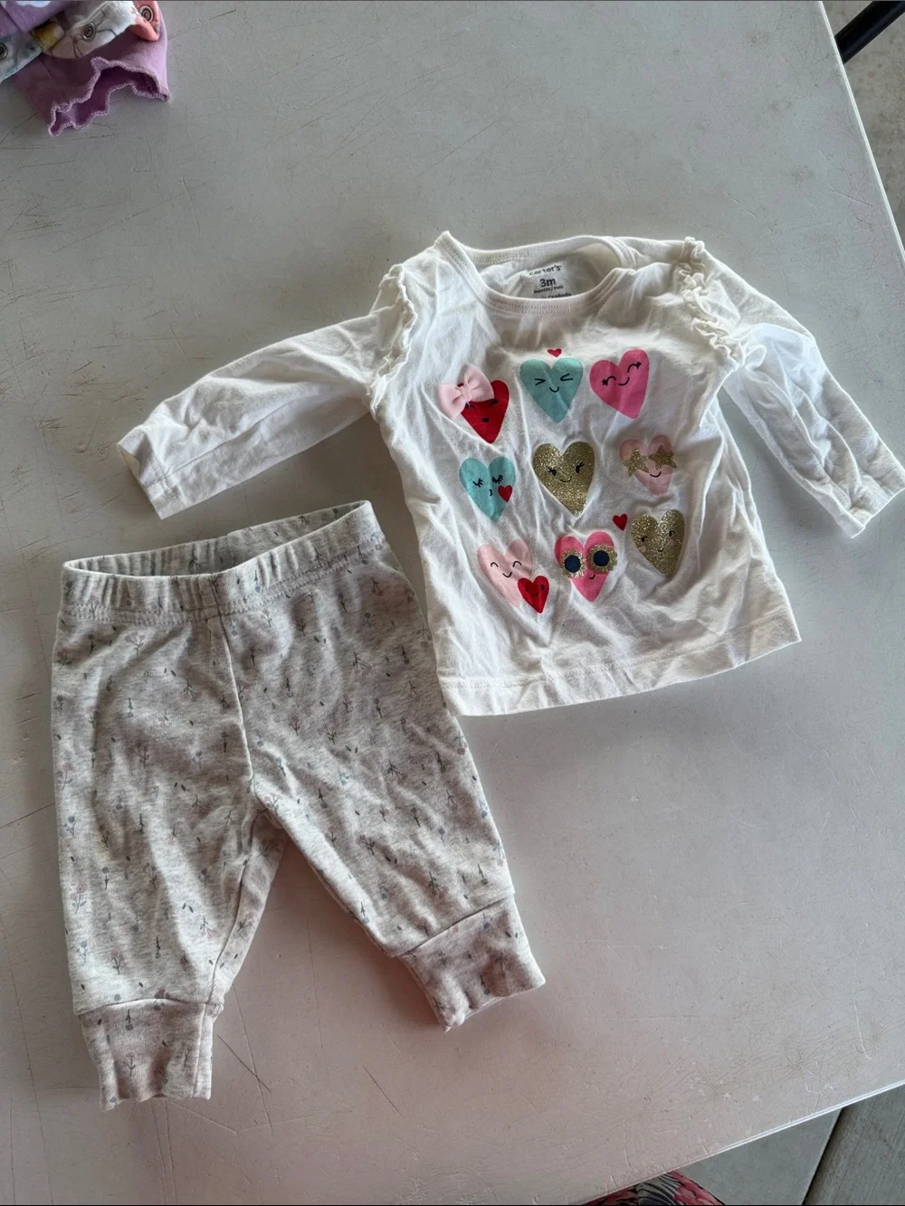 Carter's White Heart Graphic Pajama Set with Pink, Teal & Gold Accents